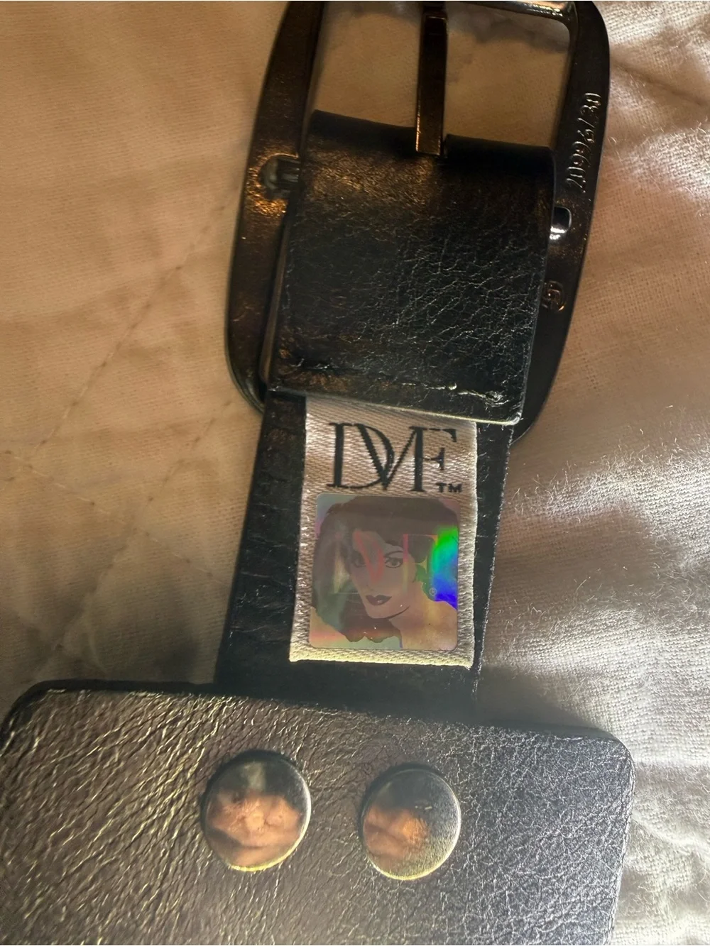 Diane Von Furstenberg Black Layered Stud Leather Small Belt